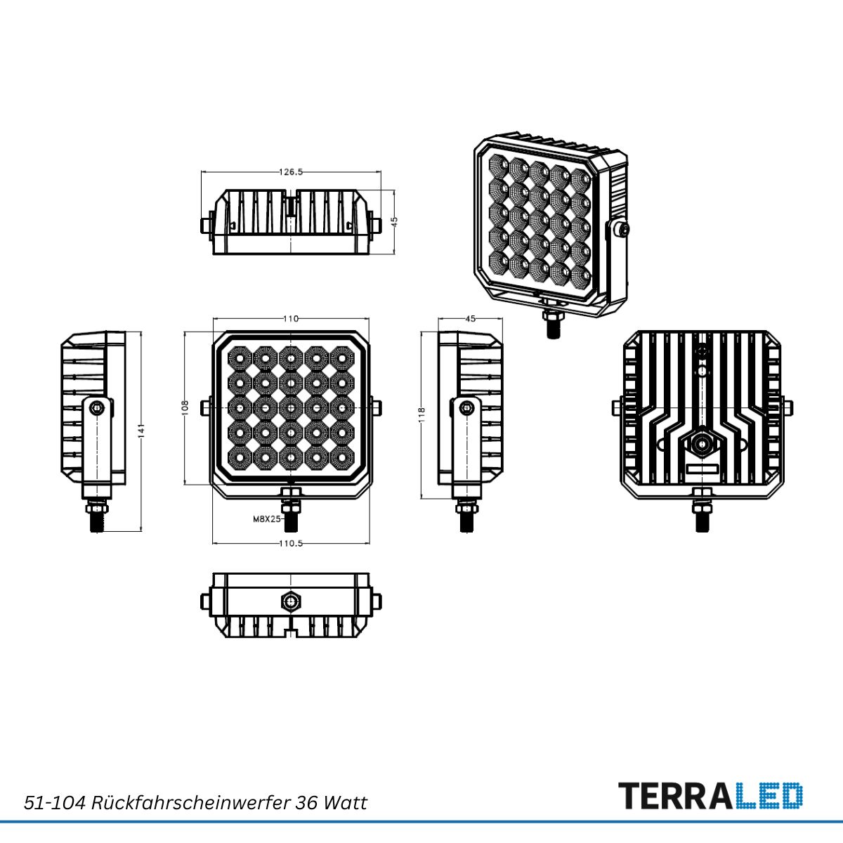 TerraLED Massblatt 51-103 Rückfahrscheinwerfer