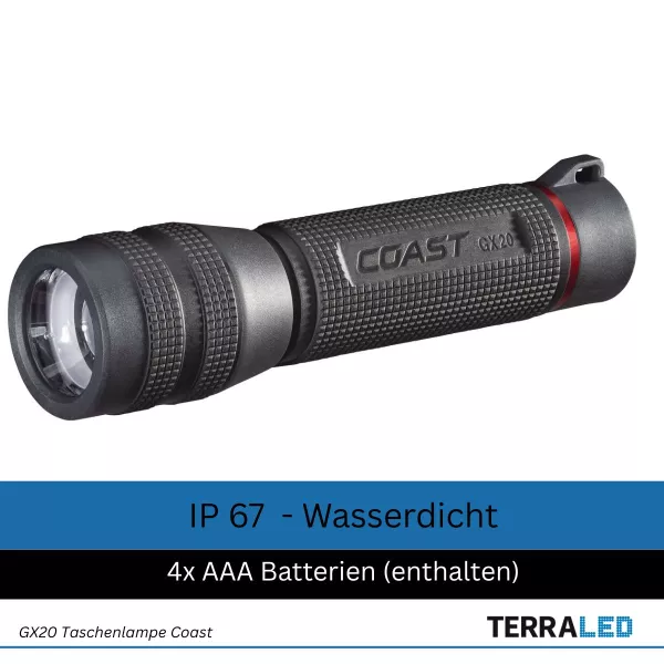 Coast GX20 Wasserdichte Taschenlampe mit Fokus - 1200 lm