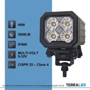 LED Arbeitsscheinwerfer 40 Watt Heavy-Duty-Ausführung | 3600 Lumen | mit Schwingungsdämpfer