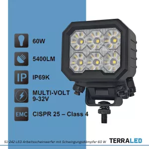 LED Arbeitsscheinwerfer 60 Watt Heavy-Duty-Ausführung | 5400 Lumen | mit Schwingungsdämpfer