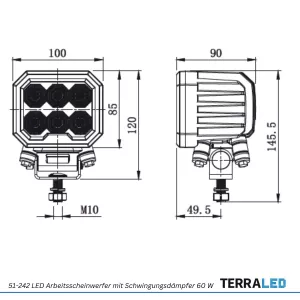 LED Arbeitsscheinwerfer 60 Watt Heavy-Duty-Ausführung | 5400 Lumen | mit Schwingungsdämpfer
