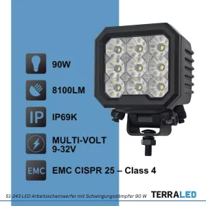 LED Arbeitsscheinwerfer 90 Watt Heavy-Duty-Ausführung | 8100 Lumen | mit Schwingungsdämpfer