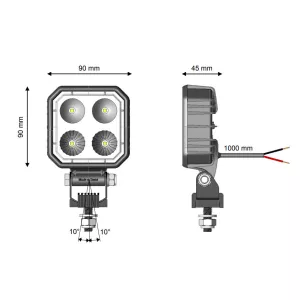 LED Arbeitsscheinwerfer Karbon 9 Watt 1000 Lumen mit Griff und Schalter