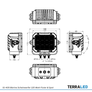 LED Marine-Scheinwerfer 120 Watt Spot