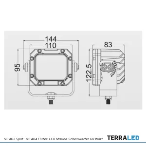 LED Marine-Scheinwerfer 60 Watt Fluter / Spot