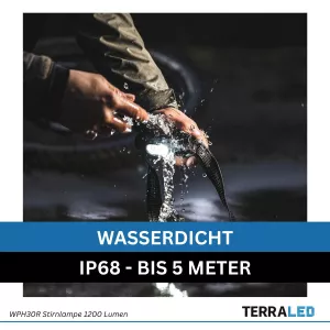 LED Stirnlampe WPH30R 1200 Lumen wiederaufladbar wasserdicht IP68